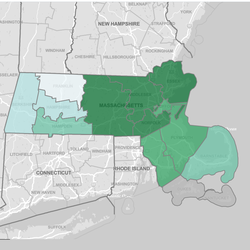 State of Massachusetts demographic map